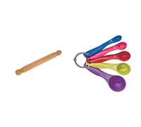 Dexam 17790121 Beech Rolling Pin 40cm, Wood, Beige & Colourworks CWMSPOONSET Measuring Spoon Set, Brights