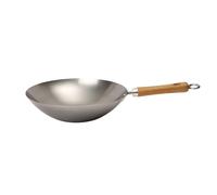 Dexam 12108410 Carbon Steel Wok With Wood Handle 27cm/10.5 -inch , Silver (Lacquer Finish ), 1.2mm Standard Gauge | Unseasoned