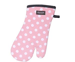Dexam - Polka Dot Gauntlet, Blush Pink, Single Oven Glove, Thermal Layer, Cotton, Machine Washable, One Size