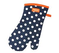 Dexam - Polka Dot Gauntlet, Navy Blue, Single Oven Glove, Thermal Layer, Cotton, Machine Washable, One Size