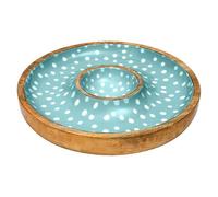 Dexam Sintra Mango Wood Spotted Chip and Dip Bowl - Duck Egg, Blue