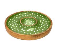 Dexam Sintra Mango Wood Spotted Chip And Dip Bowl Green