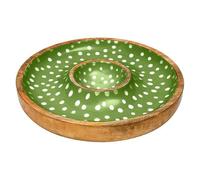 Dexam Sintra Mango Wood Spotted Chip and Dip Bowl - Green