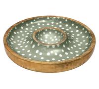 Dexam Sintra Mango Wood Spotted Chip and Dip Bowl Olive Green