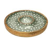 Dexam Sintra Mango Wood Spotted Chip and Dip Bowl Olive Green