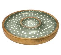 Dexam Sintra Mango Wood Spotted Chip And Dip Bowl - Olive Green
