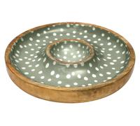 dexam Sintra Mango Wood Spotted Chip & Dip Bowl - Olive Green Dexam Multicolor