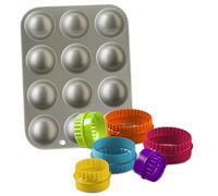Dexam The Ultimate Christmas Baking Set - Non Stick Mince Pie Tins for Baking 12 and Mince Pie Cutters, Includes Crinkle Edge Cutter and Festive Moulds for Christmas Treats