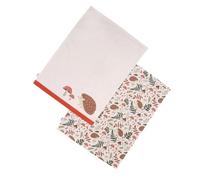 Dexam Woodland Set of 2 Tea Towels in Recycled Cotton | Hedgehog & Toadstool, Soft & Absorbent, Made in India, Everyday Use