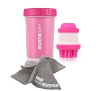 Dexas MudBuster Portable Pet Cleaning Kit with Dog Paw Washer, Pet Bathing Brush, Microfiber Towel, Medium, Pink