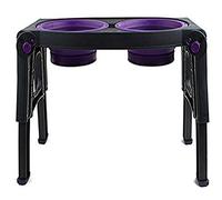 Dexas Popware for Pets Adjustable Height Double Pet Feeder, Gray/Purple