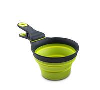 Dexas Popware for Pets Collapsible Klip Scoop, 3 in 1 Design Convenient Measuring Cup, Food Scooper and Bag Clip, 1/2 Capacity Pet Food Scoop, Versatile Food Measuring Cups Portion Control Gray/Green