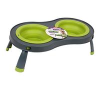 Dexas Popware For Pets Double Elevated Pet Feeder, Large, Gray/Green