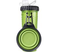 Dexas Popware for Pets Snack Duo Dual Chambered Hydration Bottle and Snack Container with Collapsible Pet Cup, Green