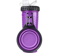 Dexas Popware for Pets Snack Duo Dual Chambered Hydration Bottle and Snack Container with Collapsible Pet Cup, Purple