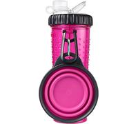 Dexas Popware for Pets Snack Duo Dual Chambered Hydration Bottle and Snack Container with Collapsible Pet Cup, Pink