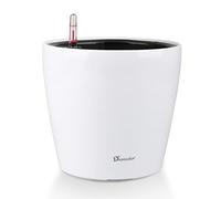 Dexceder 9x8 Inches High Gloss Self Watering Planter Indoor Outdoor, Inner Pot Design, Thickened Table Flower Plant Pot with Water Level Indicator (White)