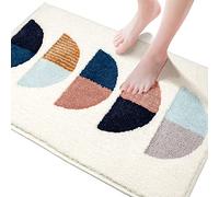 DEXDE Bathroom Rugs 20x32, Boho Bath Rugs Half Circle Non-Slip Machine Wash Dry Bath Mats for Bathroom Floor, Luxury Soft and Absorbent Microfiber Carpet for Tub, Shower, White