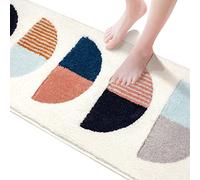DEXDE Bathroom Rugs 20x47, Half Circle Boho Bath mats Non-Slip Machine Washable Boho Bath Rug for Bathroom Floor, Luxury Soft and Absorbent Microfiber Carpet for Tub, Shower, White