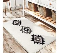 DEXDE Bathroom Rugs Boho Moroccan Bath Mat 20x32 Absorbent Soft White Black