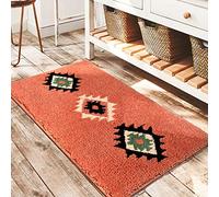 DEXDE Boho Bathroom Rugs 20x32 Soft Absorbent Bath Mat Non Slip Moroccan Geometric Bath Rug Luxury Carpet for Bathroom Shower Kitchen Entryway Farmhouse Decor, Coral Red