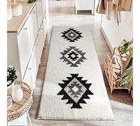 DEXDE Runner Bath Rug 24x60 Inches - Non-Slip Quick Dry Machine Washable Bath Mat, Boho Geometric Absorbent Long Carpet for Bathroom, Black and White