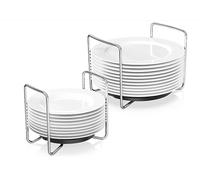 Dexgva Dish Racks for Kitchen Countertop Organizer - Bamboo Plate Holder Adjustable Size | Stainless Steel 304 Portable Handle for Kitchen Drawer Countertop Cupboard Shelf (Black, 1*Small&1*Large)