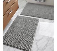 DEXI 2 Piece Chenille Bath Mat Set, Non Slip Bathroom Mats, Ultra Soft Absorbent Machine Washable Shower Rugs, 40 x 60 cm + 40 x 60 cm, Grey