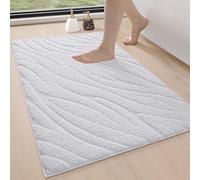 DEXI Absorbent Bath Mat 44 x 76 cm, Soft Bathroom Mats with Non Slip Backing, Machine Washable Microfiber Rug for Shower Floor, White
