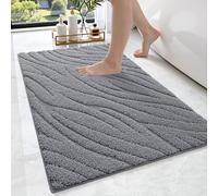 DEXI Absorbent Bath Mat 44 x 76 cm, Soft Bathroom Mats with Non Slip Backing, Machine Washable Microfiber Rug for Shower Floor, Grey