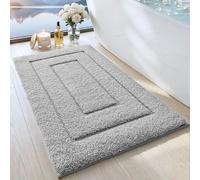DEXI Bath Mat 40 x 60 cm, Extra Soft Absorbent Microfiber, Non-Slip Bathroom Mats, Machine Washable Rugs for Shower Floor, Light Grey