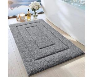 DEXI Bath Mat 40 x 60 cm, Extra Soft Absorbent Microfiber, Non-Slip Bathroom Mats, Machine Washable Rugs for Shower Floor, Grey