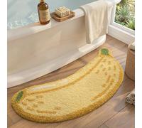 DEXI Bath Mat 60 x 130 cm, Non-Slip Absorbent Bathmat with Banana Pattern, Washable Rugs for Shower Floor, Bedroom, Bathroom Accessories Decor, Mustard Yellow