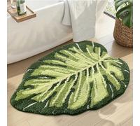 DEXI Bath Mat 60 x 80 cm, Non-Slip Absorbent Bathmat with Green Plant Pattern, Leaf Shaped Washable Rugs for Shower Floor, Bedroom, Bathroom Accessories Decor, Monstera