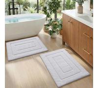 DEXI Bath Mat Sets 2 Piece 40 x 60 cm, Extra Soft Absorbent Microfiber, Non-Slip Bathroom Mats, Machine Washable Rugs for Shower Floor, White