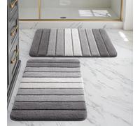 DEXI Bath Mat Sets 2 Piece 40 x 60 cm, Extra Soft Absorbent Microfiber, Non-Slip Washable Rugs for Shower Floor, Bathmat Bathroom Accessories Decor, Grey
