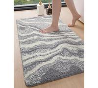 DEXI Bathroom Rug Mat 24x43, Non Slip Machine Washable Marble Bathmat, Absorbent Thick Microfiber Rugs, Soft Plush Carpet for Shower Floor, Tub, Sink, Bath Accessories Decor, Grey