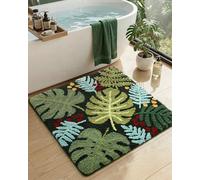 DEXI Bathroom Rug Non Slip, Washable Bath Mat Absorbent, Soft Microfiber Bathmat Monstera Deliciosa Embossed Leaf Carpet for Shower Floor, Square 24x24, Forest