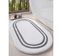 DEXI Bathroom Rugs Bath Mat for Tub Non Slip, Washable Absorbent Soft Microfiber Bathmat, Oval Shaped Bath Rugs for Bathroom Floor, Shower Room, Toilet, Sink, 24"x43", Dark Grey
