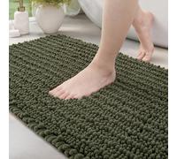 DEXI Chenille Bathroom Mat 50 x 80 cm, Non-Slip Bathroom Mats, Thick Soft Absorbent Rugs for Shower Floor, Machine Washable Bathmat, Green