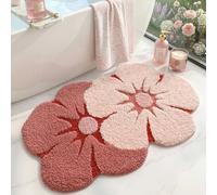 DEXI Flower Shaped Bath Mat 50 x 80 cm, Non-Slip Absorbent Soft Bathroom Mats, Machine Washable Rug for Shower Floor, Tub, Bedroom, Pink