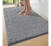 DEXI Fluffy Bath Mat 60 x 110 cm, Non Slip Absorbent, Light Grey