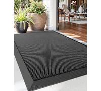 DEXI Front Door Mat Outside Entrance, 17x30 Welcome Entryway Doormat Dirt Trapper, Heavy Duty Non Slip Entry Mats for Patio Garage Porch Home, Dark Grey