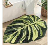 DEXI Leaf Bathroom Rugs Monstera, 23.5x31.5 Soft Fluffy Cute Bath Mat with Non Slip Backing, Washable Absorbent Bath Rug Quick Dry for Shower Floor, Toilet, Bedroom, Kids Room
