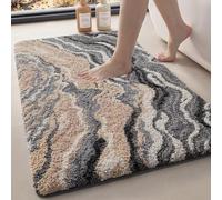 DEXI Microfibre Bath Mat 44 x 76 cm, Non-Slip Absorbent Bathroom Mats, Extra Soft Thick Absorbent Bathmat, Washable Rugs for Shower Floor, Grey and Beige