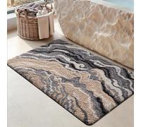 DEXI Microfibre Bath Mat 60 x 110 cm, Non-Slip Absorbent Bathroom Mats, Extra Soft Thick Absorbent Bathmat, Washable Rugs for Shower Floor, Grey and Beige