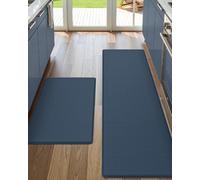 DEXI Navy Blue Kitchen Rugs and Mats Cushioned Anti Fatigue Comfort Mat 2/5Inch Non Slip Standing Rug 2 Pieces Set 17"x29"+17"x59"