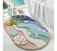 DEXI Oval Bath Mat 54 x 86 cm, Non-Slip Absorbent Bathmat, Washable Rugs for Shower Floor, Bedroom, Bathroom Accessories Decor, Cozy Coast