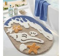 DEXI Oval Bath Mat 54 x 86 cm, Non-Slip Absorbent Bathmat, Washable Rugs for Shower Floor, Bedroom, Bathroom Accessories Decor, Blue Haven