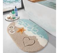 DEXI Oval Bath Mat 54 x 86 cm, Non-Slip Absorbent Bathmat, Washable Rugs for Shower Floor, Bedroom, Bathroom Accessories Decor, Starfish Beach